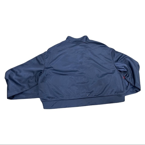 Y2K grunge Navy zip crop Jacket functional white snap on red stripe down sleeves - Picture 2 of 5